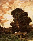 Henri-Joseph Harpignies Landscape with a bridge painting